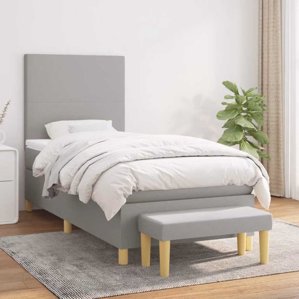 vidaXL Giroletto a Molle Ibrido con Materasso in Tessuto Grigio Chiaro e Bianco, L/P/H: 90 x 190 x 40 cm – 1