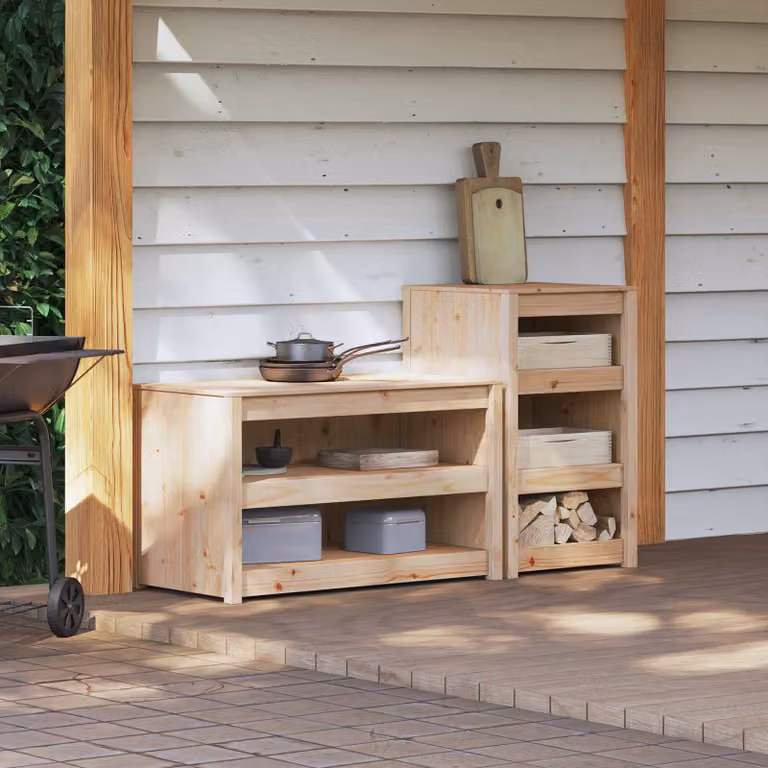 Set di 2 mobili da cucina da esterno MEPPEL vidaXL in legno naturale color marrone L/P/H: 161.0 x 92.0 x 55.0 cm