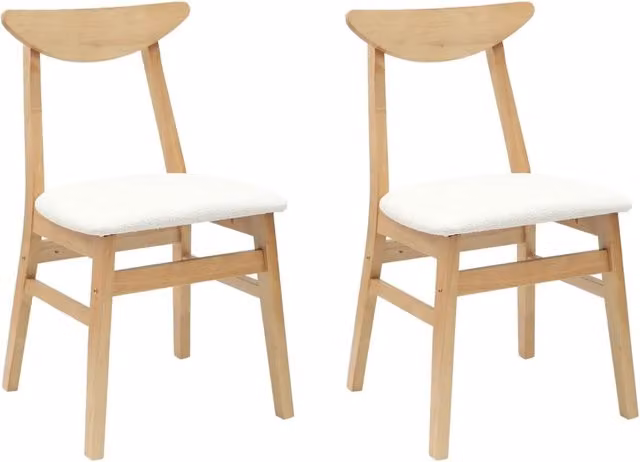 Set di 2 sedie da pranzo e cucina moderne in legno di gomma con seduta in tessuto, colore naturale, L 42 cm x P 47.5 cm x H 81 cm