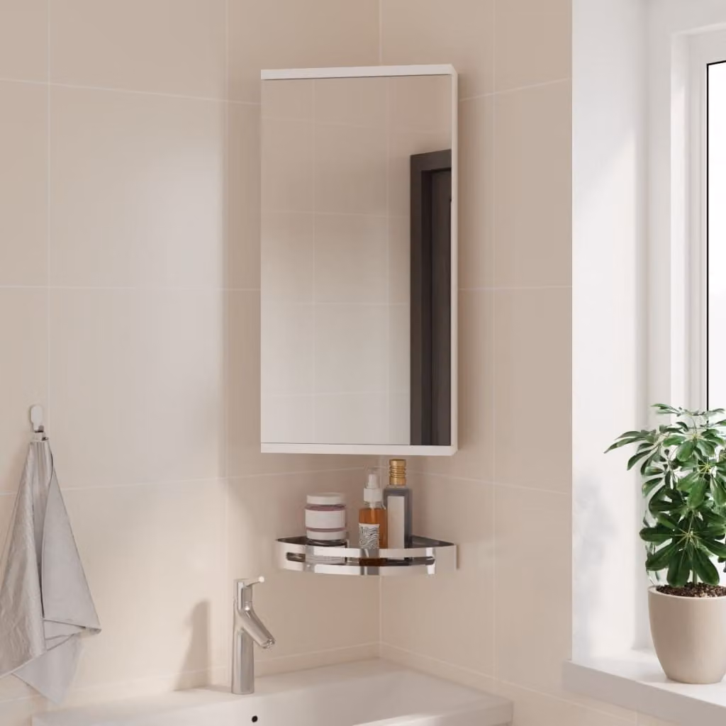 Armadietto angolare da bagno con specchio vidaXL bianco moderno con ripiani interni e montaggio a parete L/P/H: 30 x 24 x 60 cm