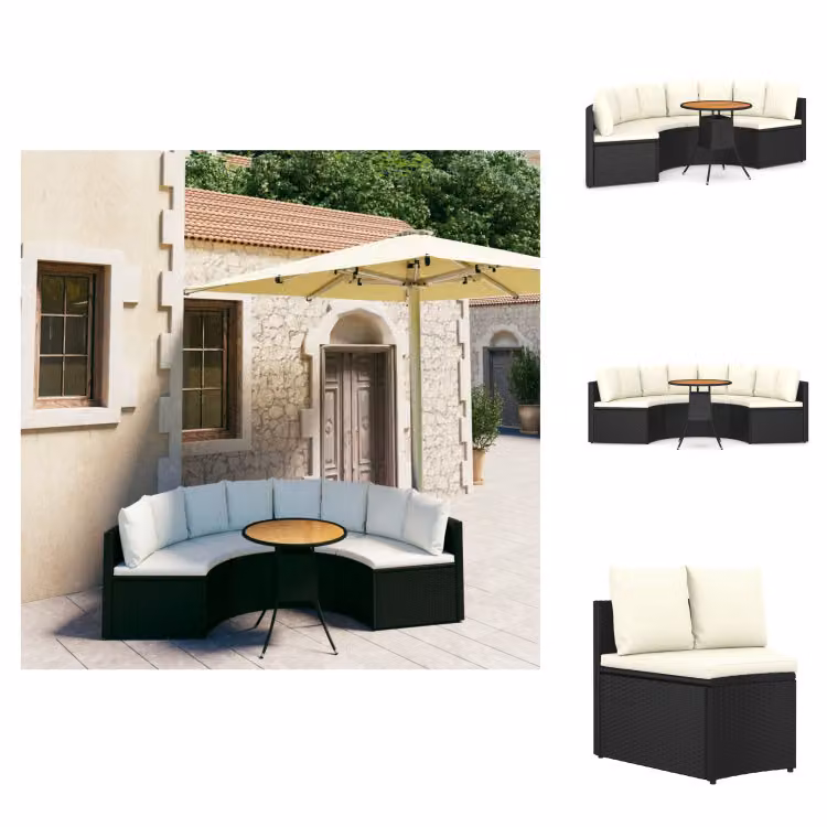 vidaXL Set di divani da giardino 5 pezzi con cuscini in poly rattan nero - Set di mobili da giardino