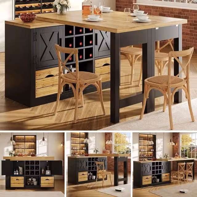 Tavolo da pranzo allungabile da cucina ¨C Minimal ¨C nero con gambe in metallo effetto cemento salvaspazio 90x120x75