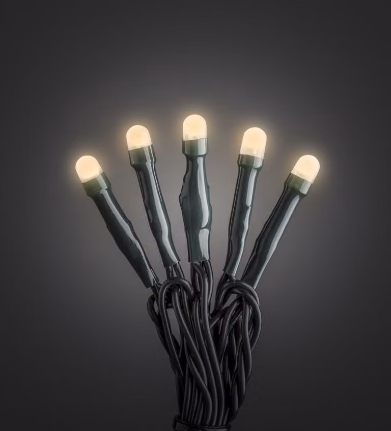 Konstsmide Micro LED, smerigliato, saldato, 100 diodi color ambra, trasformatore interno 30V, cavo verde scuro - 6344-820