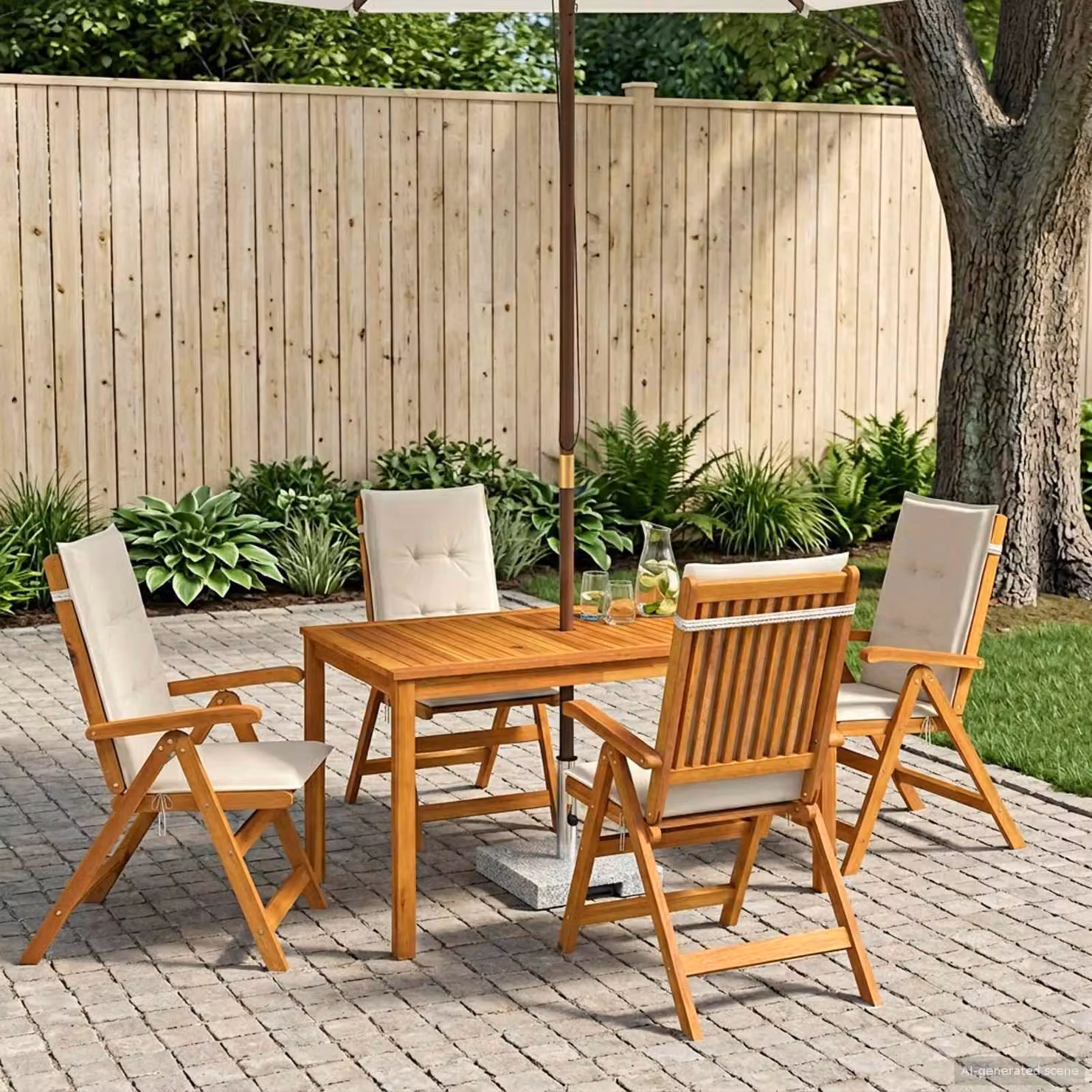 Set da pranzo da giardino vidaXL in legno di acacia trattato, 5 pezzi, colore beige e marrone
