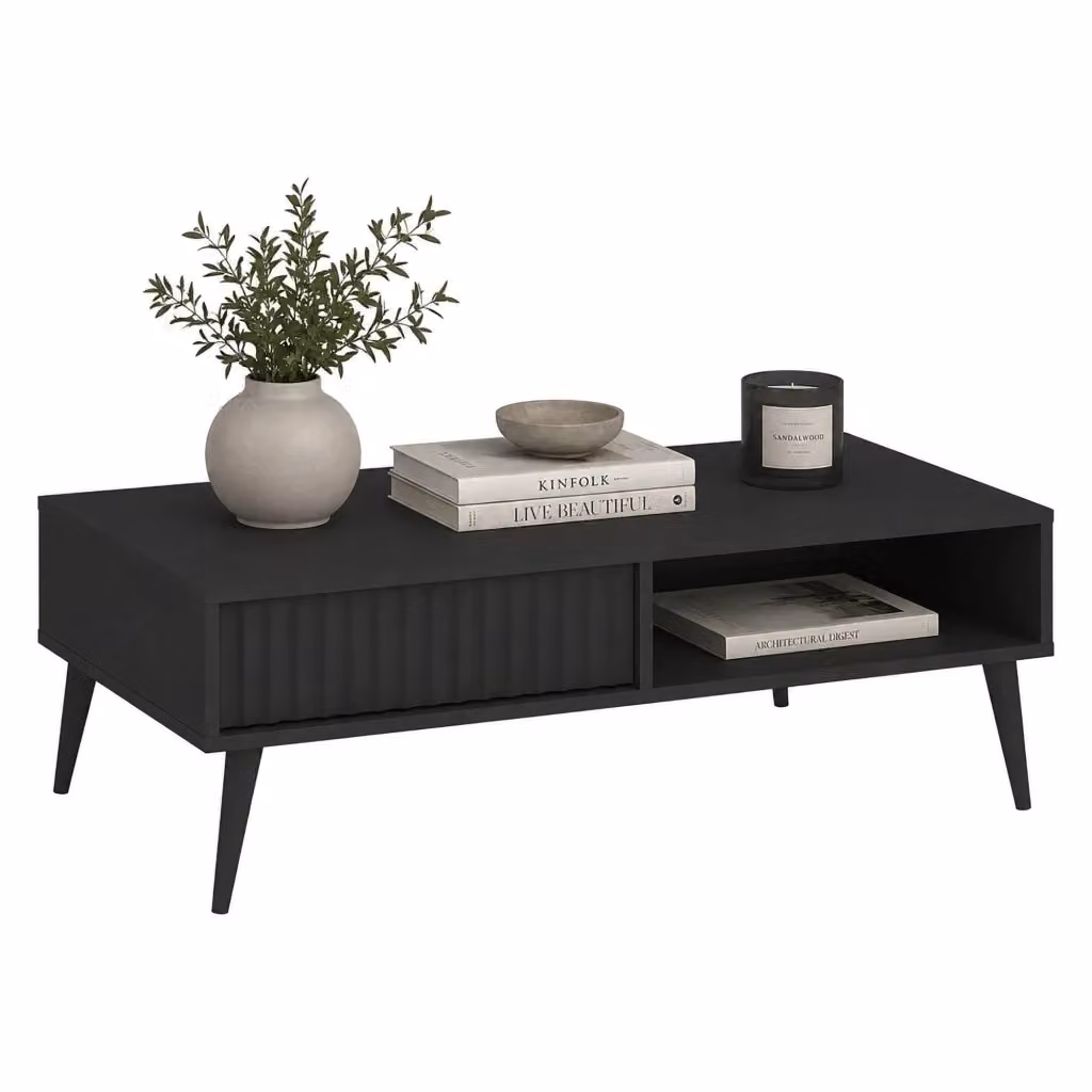Tavolino da salotto DMORA Lipa nero moderno con finitura opaca L: 126 cm, P: 67 cm, H: 35 cm – 2