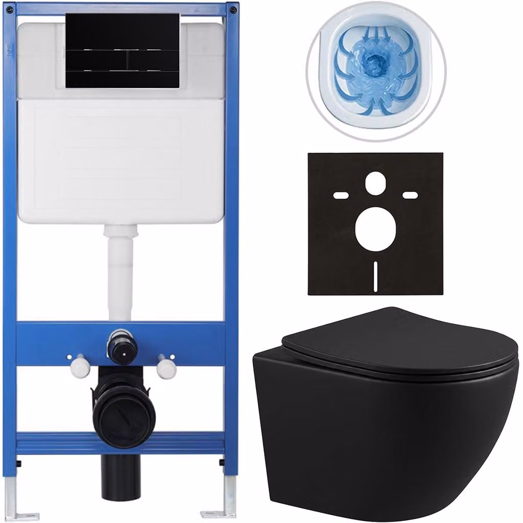 CERANO - Set completo per WC da incasso Lite/Verde - nero opaco - pulsante per WC Line, nero opaco - installazione a parete - 49x36 cm