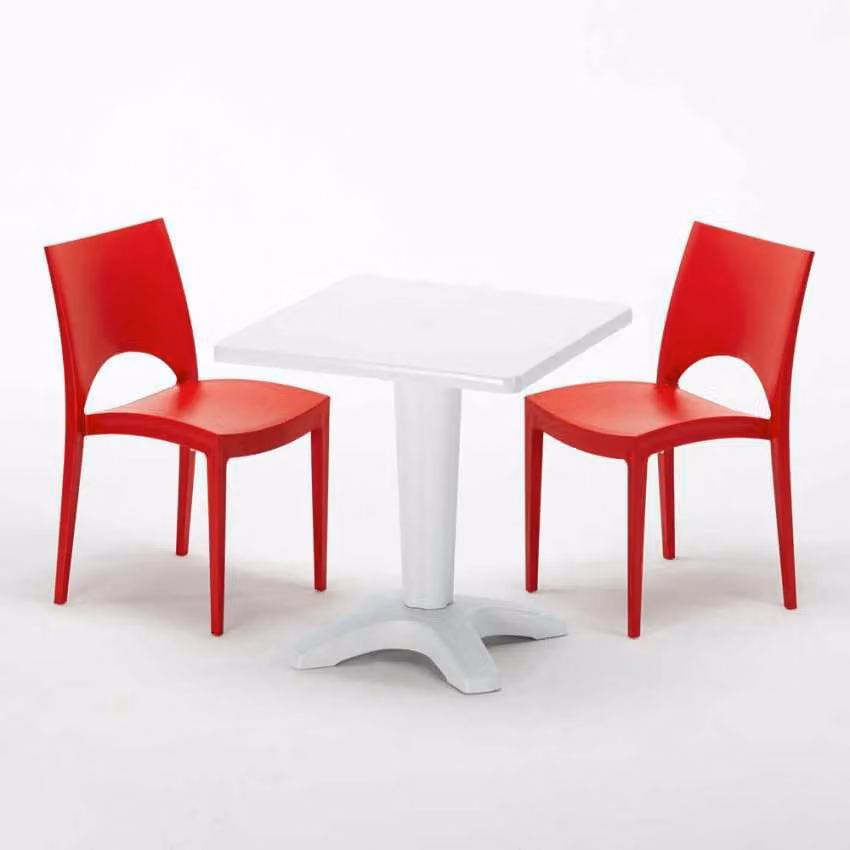 Tavolo quadrato bianco e 2 sedie in polipropilene colorato Set di bastoni per interni Grand Soleil Paris Patio - Rosso