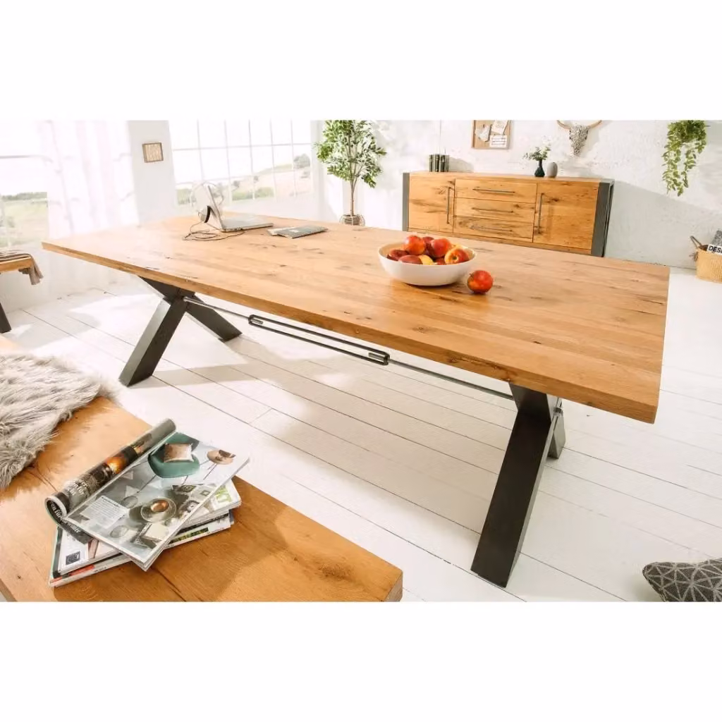 Tavolo da pranzo rettangolare CAVARA Meublorama in legno rovere selvaggio e metallo nero stile industriale L: 240 cm – 2
