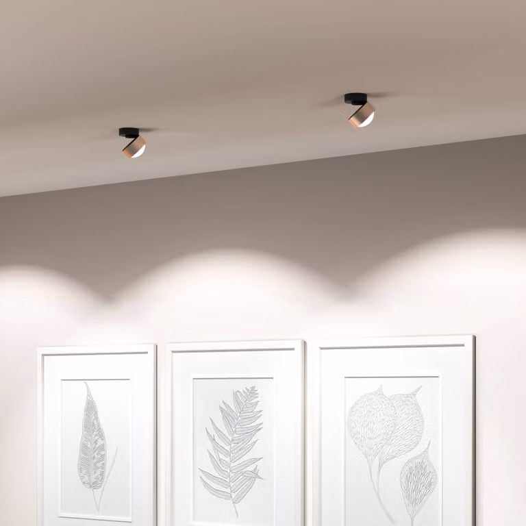 Top Light Puk! 80 Move spot LED lente satinata rame/nero Move, dimmerabile, Rame, Soggiorno / Sala da pranzo, Alluminio, Moderno
