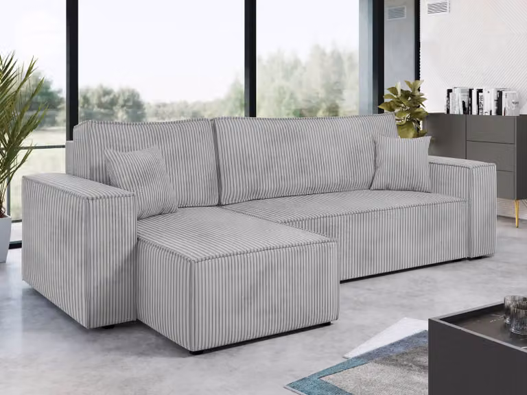MIRJAN24 Divano ad angolo Karl in tessuto con contenitore e funzione letto, lato universale, schienale composto da cuscini mobili (colore: Poso 110)