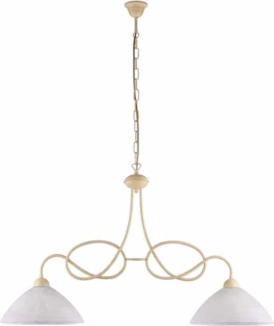Lampadario Sospeso Rustico Bistrot LuceArt Classic con 2 Luci in Metallo e Vetro Bianco e Beige