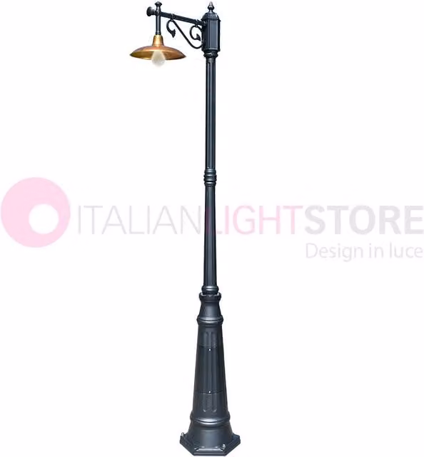 Lampione da giardino Nike Iris Luce in metallo antracite con dettagli in ottone anticato e luce LED E27