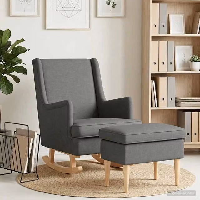 Set Poltrona con Ottoman vidaXL in Tessuto Grigio per Soggiorno e Camera da Letto – 1