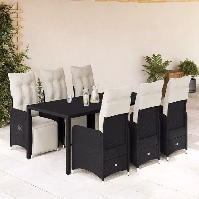 Set da Bistrò da Giardino 7 pz con Cuscini Nero in Polyrattan 3277139