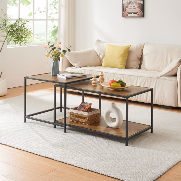 Set tavolo 'Kurghore' 2 pezzi con struttura in acciaio nero/rovere, scuro