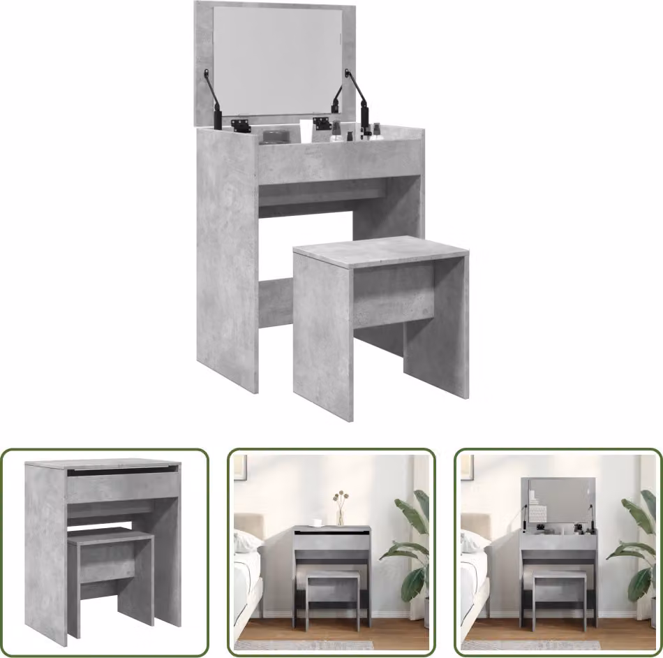 The Living Store Tavolino con sgabello in cemento grigio 60x40x113,5 cm