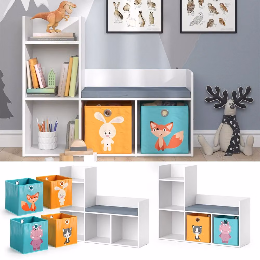 Scaffale per bambini Luigi Vicco Bianco con 2 scatole pieghevoli H: 107.2 cm, L: 88.6 cm, P: 30.9 cm – 2