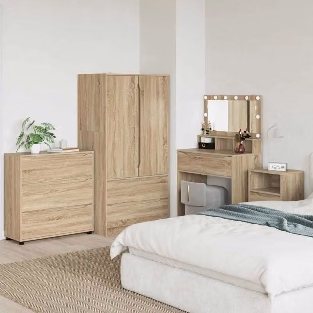 Armadio moderno vidaXL in legno color rovere con ante a battente e cassetti interni, L: 80 cm, P: 31 cm, H: 81 cm