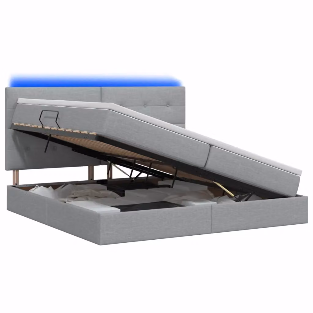 Letto con contenitore vidaXL in tessuto Grigio con illuminazione LED e porte USB, L/P/H: 200 x 200 x 204 cm – 2
