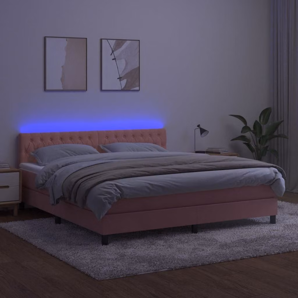 Maison Exclusive - Letto a Molle con Materasso e LED Rosa 160x200 cm in Velluto