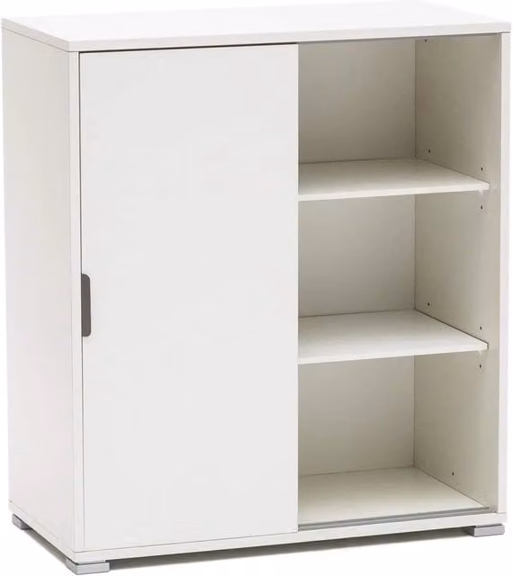 Armadietto multiuso, da ingresso con 2 ante scorrevoli, L75 P38 H85 cm, Bianco opaco, Già montato