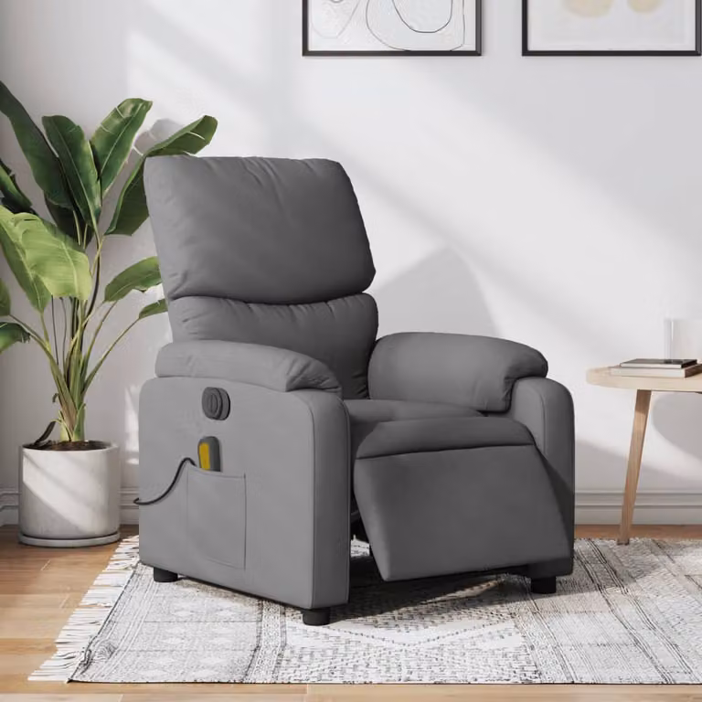 vidaXL Poltrona Reclinabile Elettrica con Massaggio in Tessuto Grigio