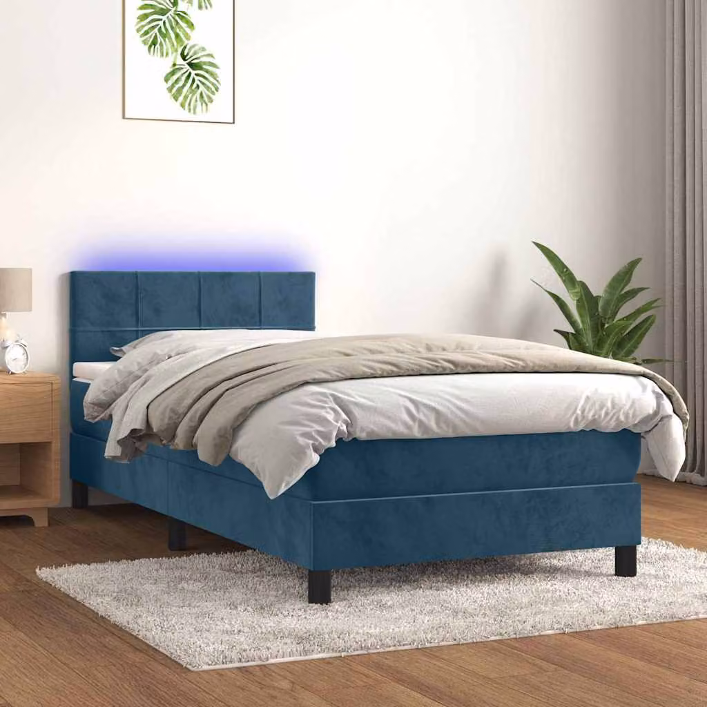 Letto Ibrido con Materas e LED vidaXL in Velluto Blu e Bianco L/P/H: 80 x 200 cm – 1