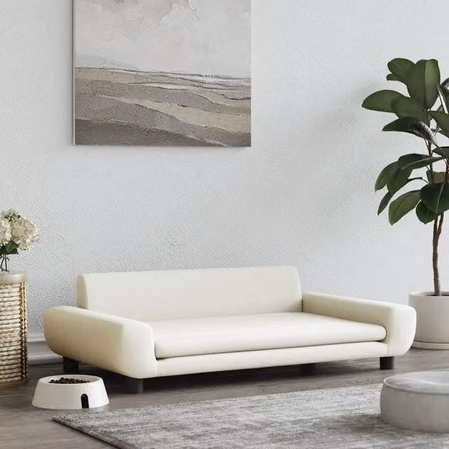 Lettino per cani vidaXL in velluto beige e legno di pino L: 100 cm, P: 54 cm, H: 33 cm