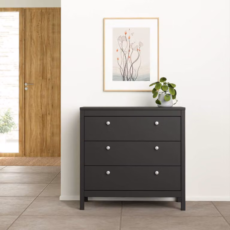 Dmora Cassettiera Sagar 38.4x82.3x79.7h cm Nero, 3 Cassetti Apertura Scorrevole