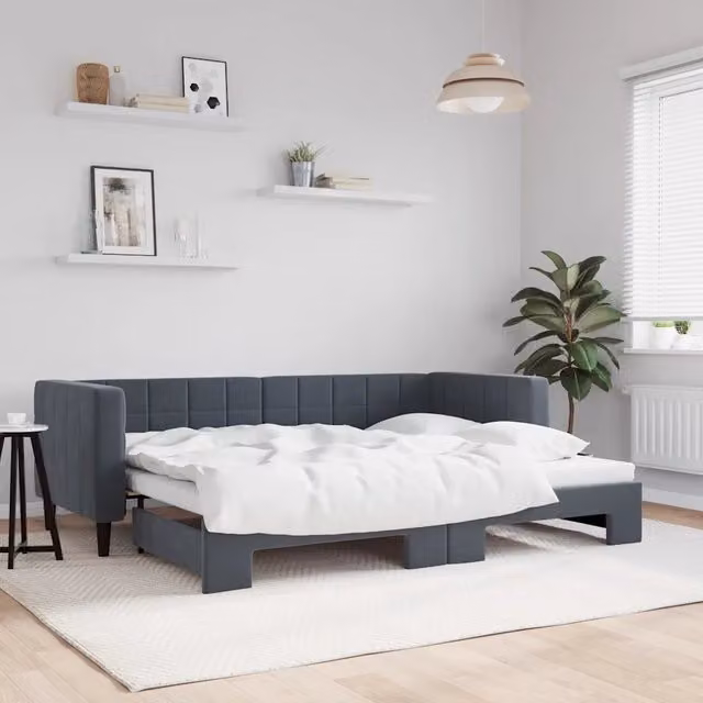 Divano Letto con Letto Estraibile-Sofa Letto-Daybed Grigio Scuro 80x200cm Velluto 536038