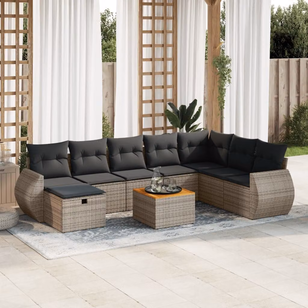 Maison Exclusive - Set da giardino 9 pezzi con cuscini Grigio Polyrattan