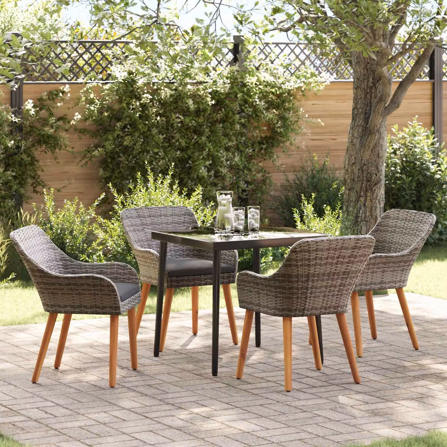 Maison Exclusive - Set da Pranzo per Giardino con cuscino 5 pcs Grigio polyrattan