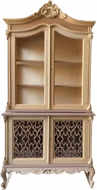 Cristalliera classica in stile barocco con ante in vetro e legno grezzo inciso Mobili 2G L/P/H: 120 x 56 x 226 cm – 2