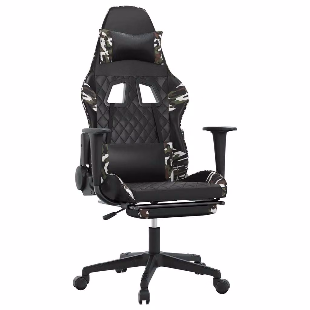 Sedia Gaming Massaggio Poggiapiedi Nero e Mimetico Pelle finta