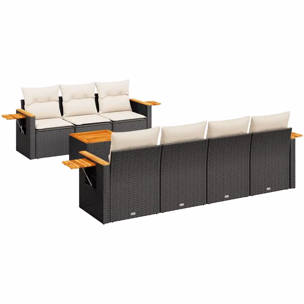 Set di divani da giardino vidaXL a forma di L in polyrattan nero con 8 cuscini e tavolino da esterno – 2
