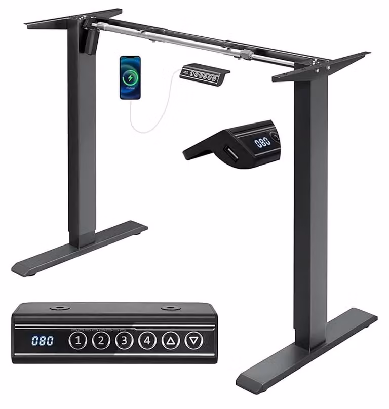 Telaio elettrico per scrivania - Struttura regolabile in altezza per scrivania standing - Doppio motore - 4 posizioni di memoria - Porta di ricarica USB - Capacità di carico: 70 kg - Colore: grigio scuro