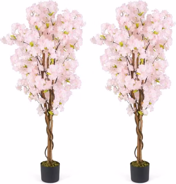 Confezione da 2 alberi di ciliegio artificiali Design Mania con fiori rosa, altezza 150 cm