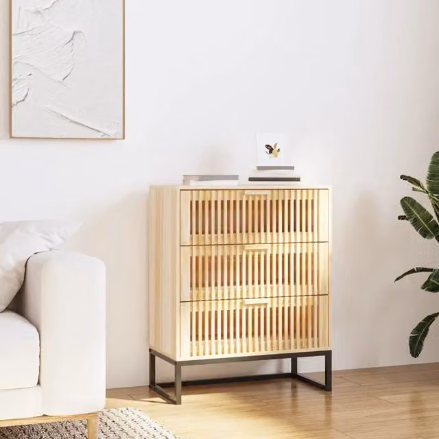 Credenza a parete vidaXL in legno di pino e metallo, colore beige, L: 60 cm, P: 30 cm, H: 75 cm