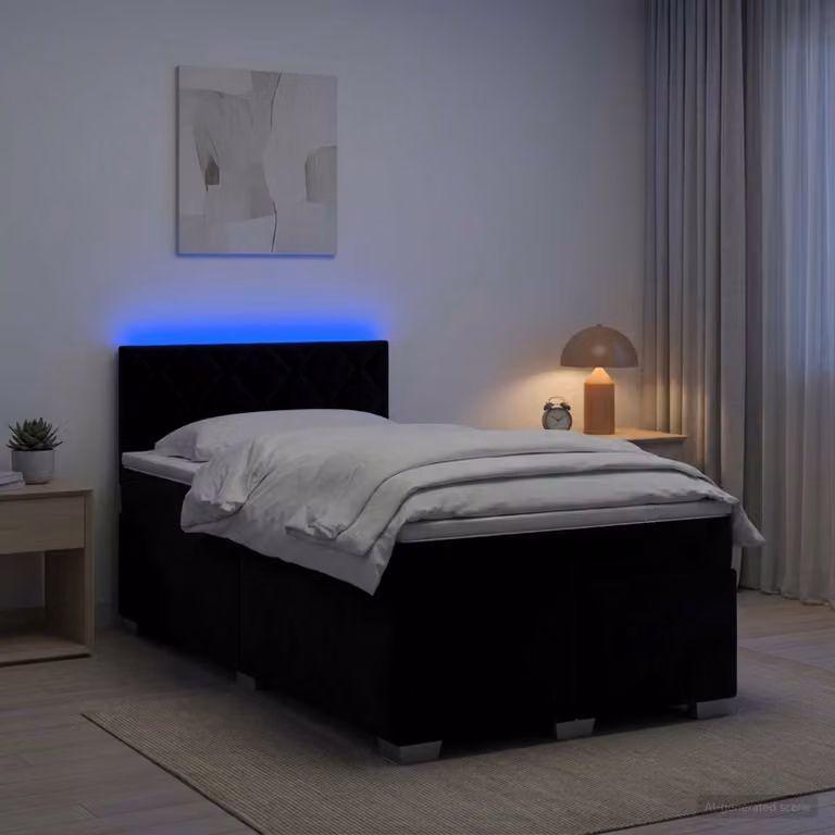 Letto con Box Spring, Materasso e Illuminazione LED vidaXL in Velluto Nero L: 200 cm, P: 120 cm