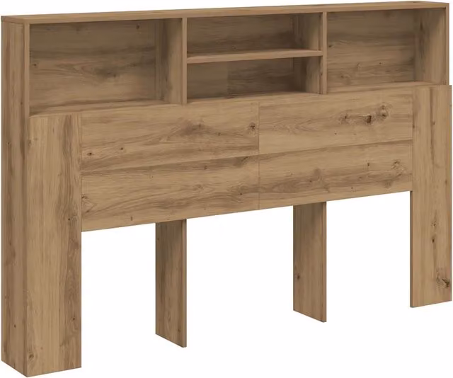 Testata con contenitore artigianale in legno multistrato marrone con ripiani integrati L: 160 cm, P: 19 cm, H: 103,5 cm – 1