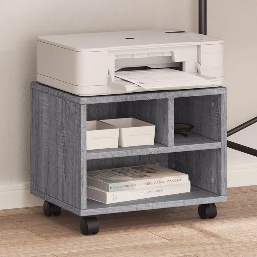 vidaXL Supporto per Stampante con Ruote Grigio Sonoma L 41 cm, P 32 cm, H 34,5 cm