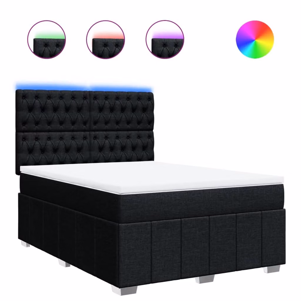 Giroletto a Molle con Materasso Nero 140x190 cm in Tessuto