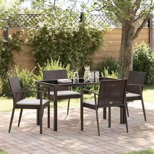 Set da Pranzo per Giardino 5 pz Marrone e Nero Rattan in PE 3379060