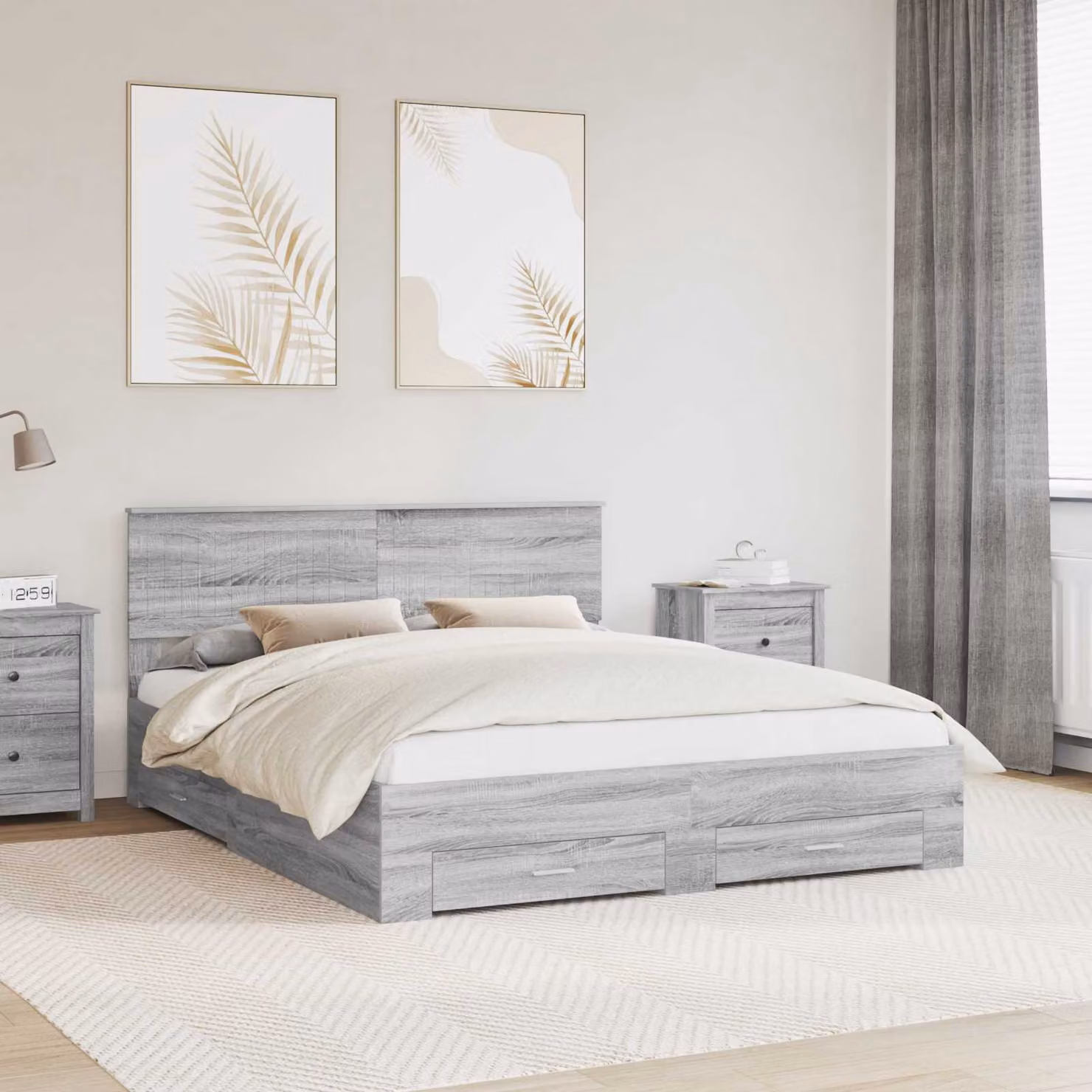 Struttura del letto con cassetto vidaXL in legno Sonoma grigio L/P/H: 210 x 160 x 90 cm