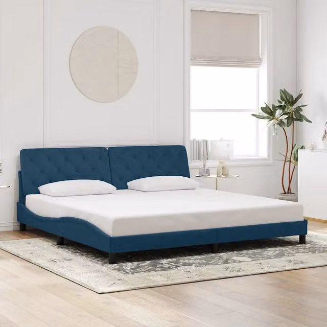 Giroletto vidaXL in velluto blu con doghe in legno e struttura in metallo 200x200 cm