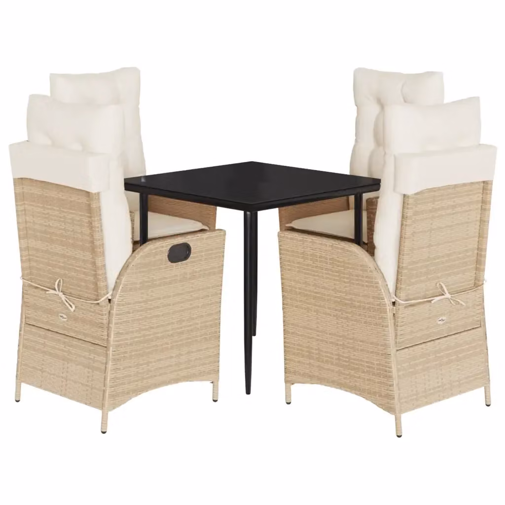Set da Pranzo da Giardino vidaXL in Polyrattan con Cuscini Beige e Tavolo in Vetro 5 pz – 2