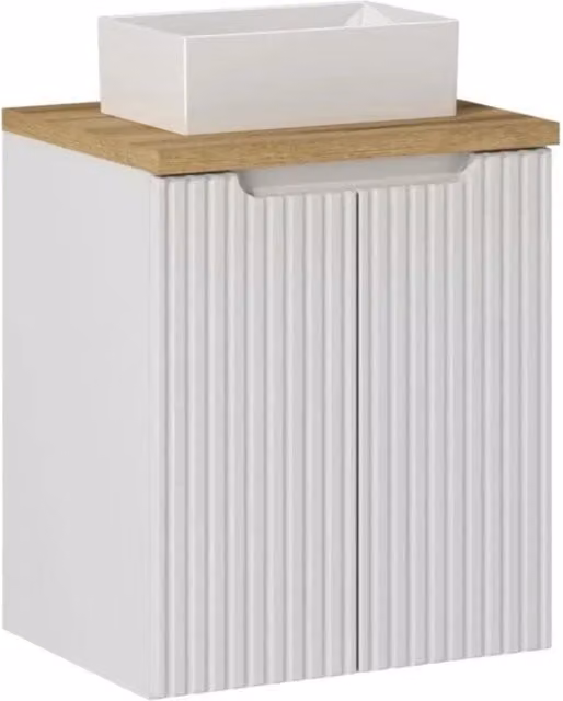 Set da bagno VANO bianco 50cm: mobile sotto lavabo con armadietti + top per lavabo + lavabo rettangolare da appoggio