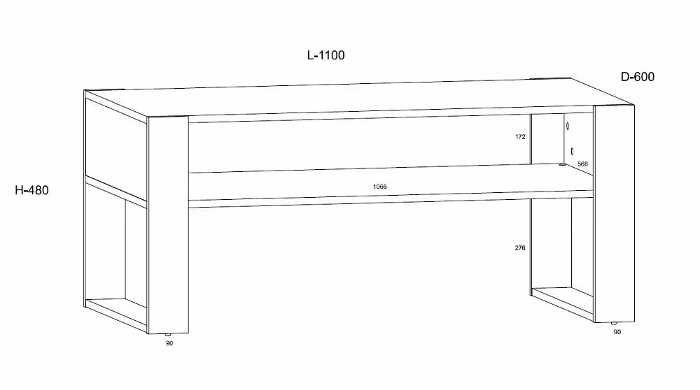 Tavolino da caffè moderno Bim Furniture con doppio ripiano rettangolare in MDF laminato, L: 110 cm, P: 48 cm, H: 60 cm – 2