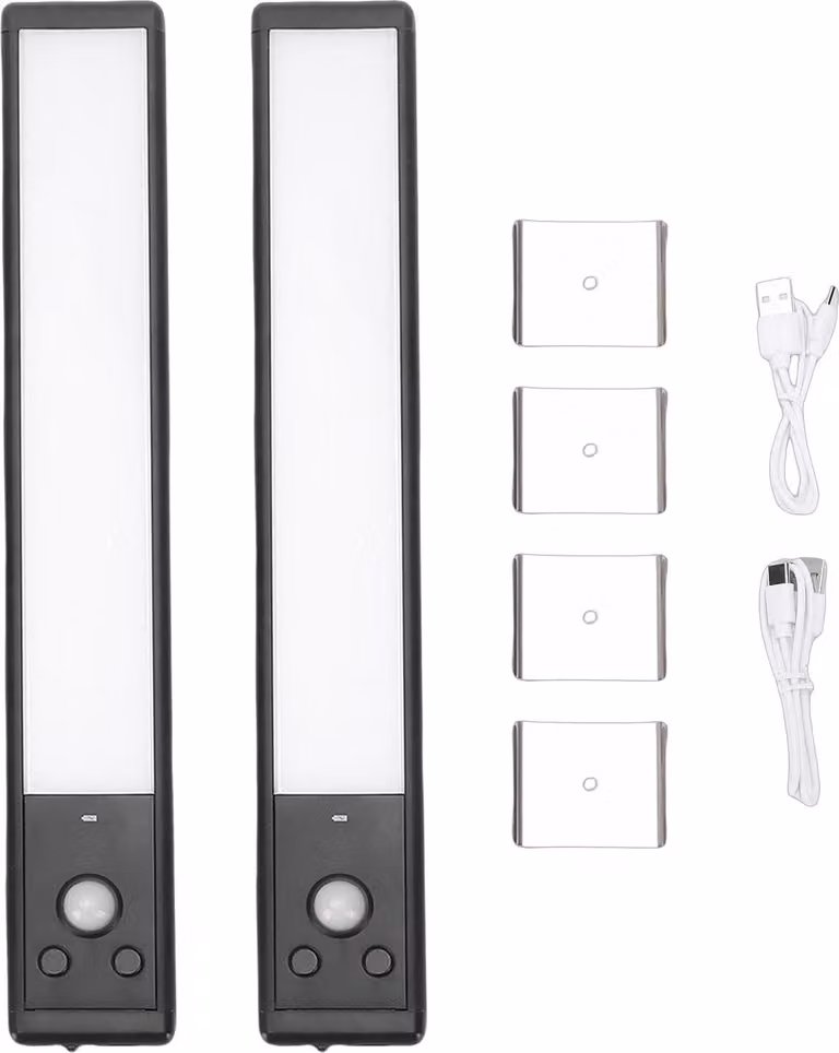 2 luci per mobili bassi, ricaricabili, sensore di movimento a LED, lampade magnetiche per armadi per interni, da incollare, in 3 colori