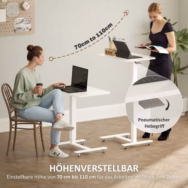 Scrivania Regolabile in Altezza REDOM Bianca con Piano Rettangolare e Struttura in Metallo L: 65 cm, P: 48 cm, H: 70-110 cm